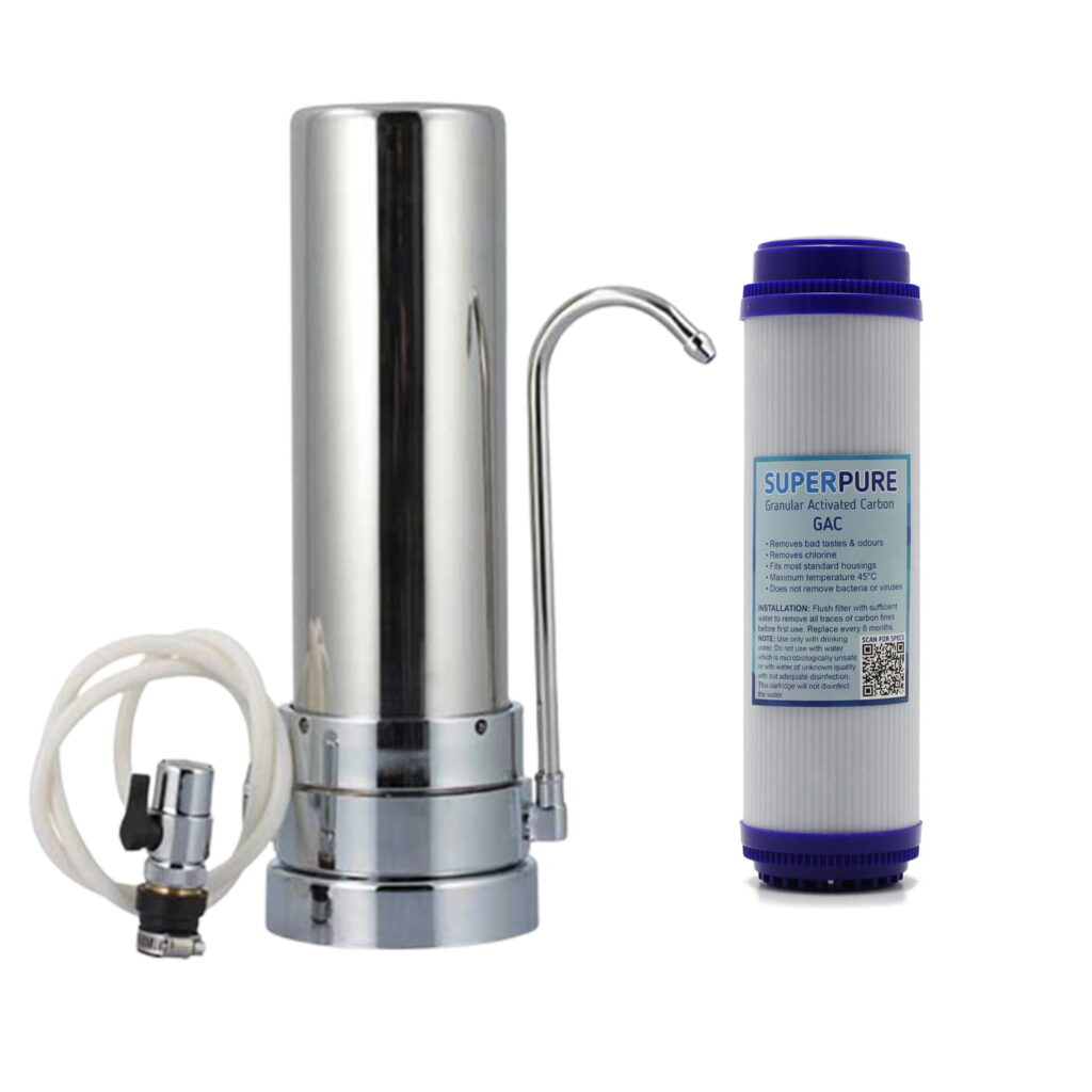 SUPERPURE Stainless Steel Counter-Top Unit with Granular Activated Carbon Filter